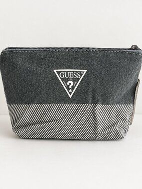 Guess Denim Cosmetic Bag Pouch Green Stripe